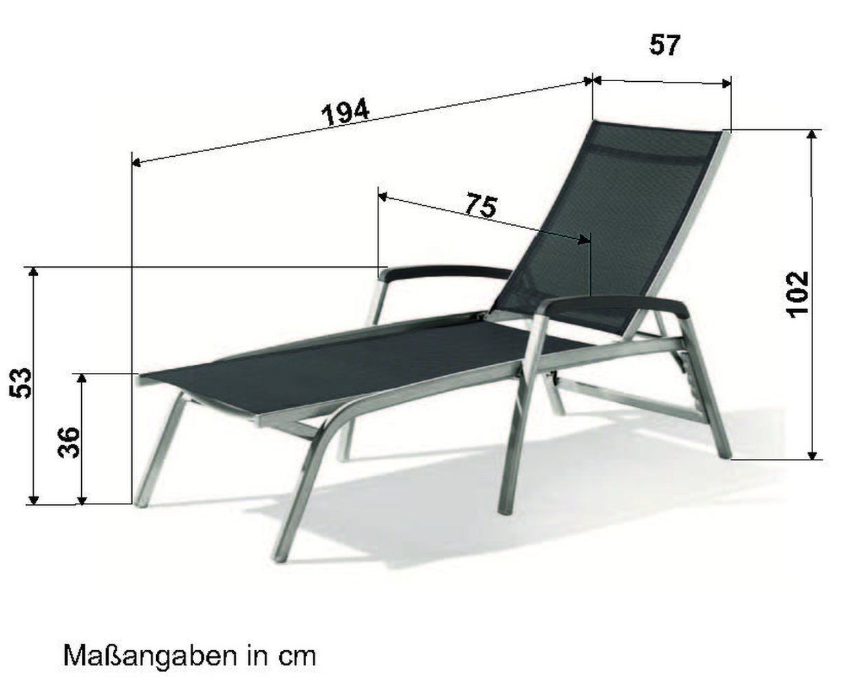 Sieger Gartenmöbel Gartenliege in Silbergrau, Kunstfasergewebe - 194x102x75cm (BxHxT) von Sieger Gartenmöbel