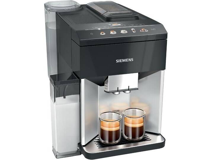 SIEMENS Kaffeevollautomat EQ500 integral TQ513D01, viele Kaffeespezialitäten, OneTouch-Funktion , schwarz (daylight silber, klavierlack schwarz), B:31,8cm H:37,3cm T:44,8cm, Kaffeevollautomaten, integrierter Milchbehälter, automat. Dampfreinigung, daylight silber von Siemens