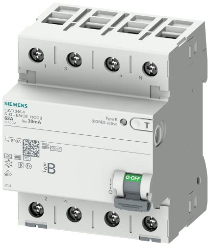 SIEMENS - Siemens 5SV33464 FI-Schutzschalter 3P+N TypB kurzzeitverzögert 30mA 63A 400V von SIEMENS