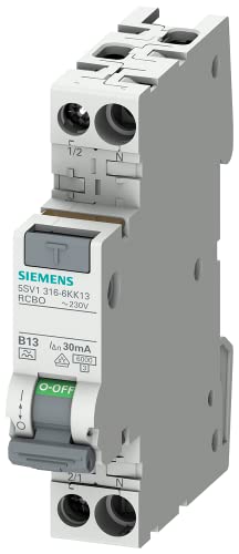 Siemens 5SV13166KK13 FI/LS kompakt RCBO 1P+N 6kA TypA 30mA B13 230V, Fehlerstrom- und Überlastschutz in 1TE (50% Platzersparnis) von Siemens