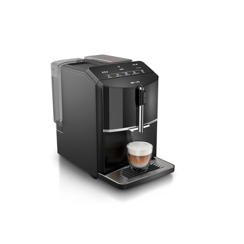 Siemens Kaffeevollautomat EQ300 TF301E19, für viele Kaffeespezialitäten, Milchaufschäumer, Keramikmahlwerk, OneTouch-Funktion, 1300 W, piano black von Siemens