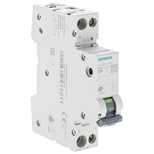SIEMENS Leitungsschutzschalter, 20 A, Ph+N, Kurve C, 4,5 kA, 230 V SIEMENS Leitungsschutzschalter, 20 A, Ph+N, Kurve C, 4,5 kA, 230 V von SIEMENS