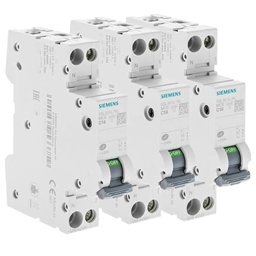 Siemens – Set 3 modulare Leitungsschutzschalter, 16 A, 230 V, 4,5 kA, 1 + N POLES, C-Kurve von Siemens