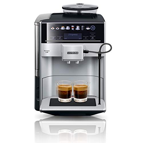 Siemens Kaffeevollautomat EQ.6 plus s300 TE653501DE, für viele Kaffeespezialitäten, Milch-Aufschäumdüse, Keramikmahlwerk, Doppeltassenfunktion, Antikalk, automatische Dampfreinigung, 1500 W, silber von Siemens