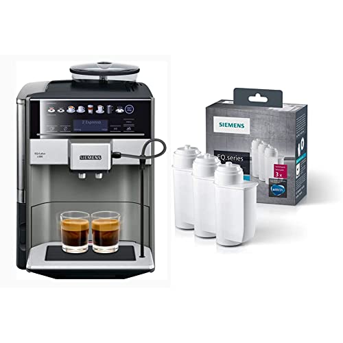 Siemens TE655203RW Freistehende Espressomaschine, 1,7l; 2Tassen; Schwarz, Grau, Silber & TZ70033A Brita Intenza Wasserfilter, reduziert Kalkgehalt im Wasser, 3 Stück, weiß von Siemens