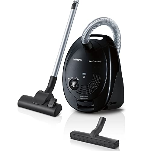 Siemens Staubsauger mit Beutel synchropower VS06B112A, Bodenstaubsauger, Hygiene-Filter, Bodendüse für Parkett, Teppich, Fliesen, starke Saugleistung, langes Kabel, Fugendüse, 700 W, schwarz von SIEMENS