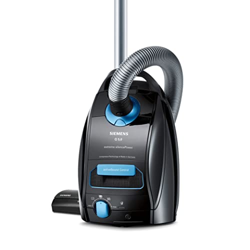 Siemens Staubsauger mit Beutel Q5.0 extreme silencePower VSQ5X1230, ideal für Allergiker, Hygiene-Filter, starke Saugleistung, Bodendüse für Parkett, Teppich, Fliesen, langes Kabel, 850 W, schwarz von SIEMENS