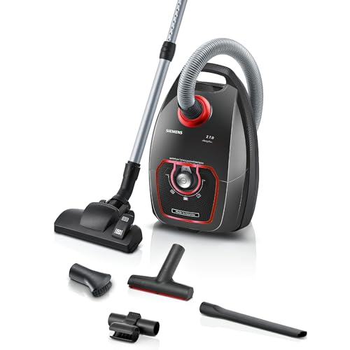 SIEMENS Staubsauger mit Beutel Z7.0 VSZ7XTRM, ideal für Allergiker, Hygiene-Filter, leise, für Parkett, Teppich, Fliesen, XXL-Polsterdüse, XXL-Fugendüse, langes Kabel, Made in Germany, 750 W, grau von SIEMENS
