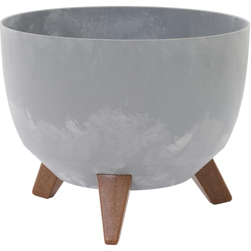 Pflanzgefäße Oslo Stone grau Betonoptik, 29 x 23 cm Kunststoff/Holzfasern auf Füßen mit Einsatz von Siena Garden