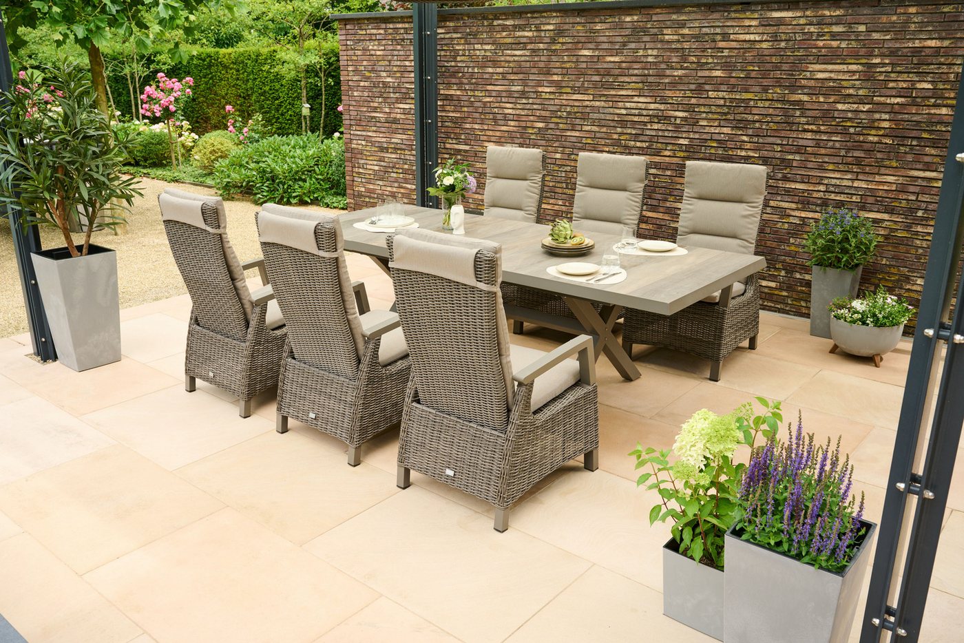 Siena Garden Garten-Essgruppe »Corido Move« mit Sincro Ausziehtisch, (Set, 13-tlg., inkl. Kissen und Move-Funktion), 6x Sessel, AZ-Tisch: 100x 200-260x 77 cm von Siena Garden
