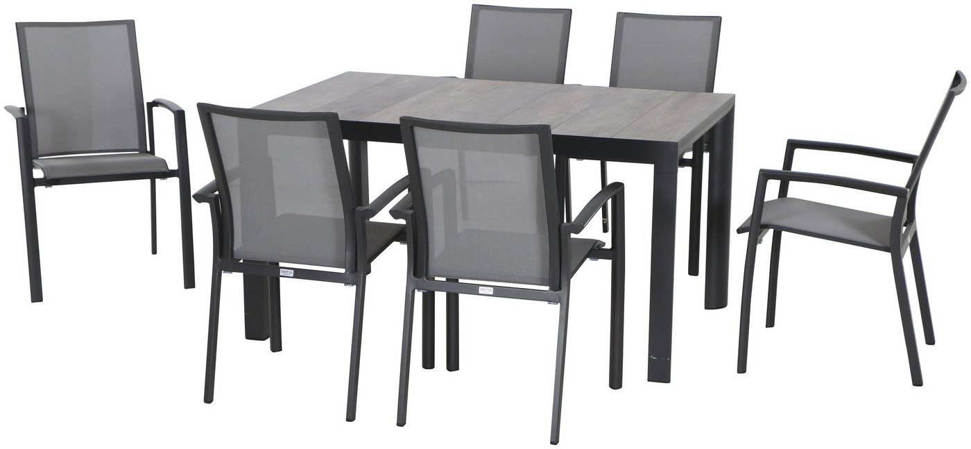 Siena Garden Garten-Essgruppe Velia, (7-tlg., 6x Dining Sessel: 56x66x89 cm, Tisch:140x90x74 cm), Aluminium, Tischplatte aus Keramik, geeignet für 6 Personen von Siena Garden