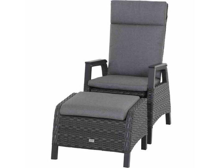 Siena Garden Loungesessel SOLEA mit Fussteil (2-St), stufenlos verstellbar, Aluminium + Polyrattan dunkelgrau, grau von Siena-Garden