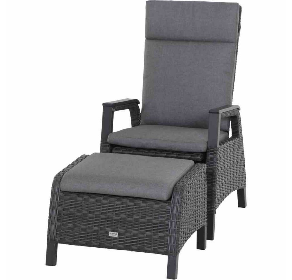 Siena Garden Loungesessel SOLEA mit Fussteil (2-St), stufenlos verstellbar, Aluminium + Polyrattan dunkelgrau von Siena Garden
