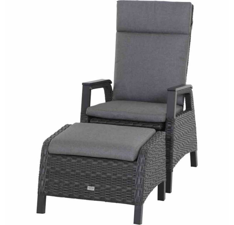 Siena Garden Loungesessel SOLEA mit Fussteil (2-St), stufenlos verstellbar, Aluminium + Polyrattan dunkelgrau von Siena Garden