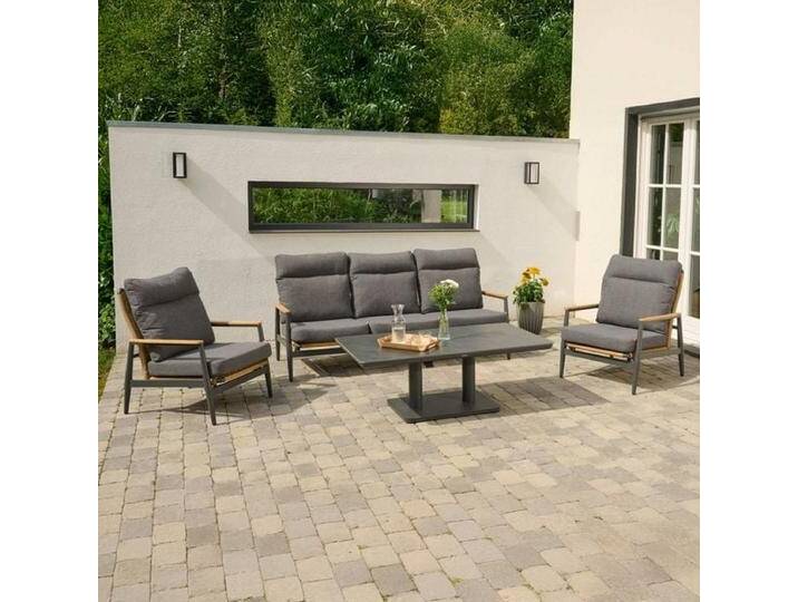 Siena Garden Roma Loungeset verstellbar inkl. Loungetisch Aluminium/Gardino-Geflecht Dunkelgrau von Siena-Garden
