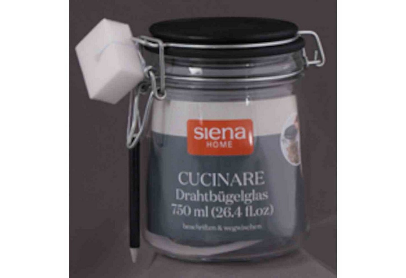 Siena Home Vorratsdose Drahtbügel-Glas Cucinare" 750 ml mit Stift & Schwamm, Glas" von Siena Home