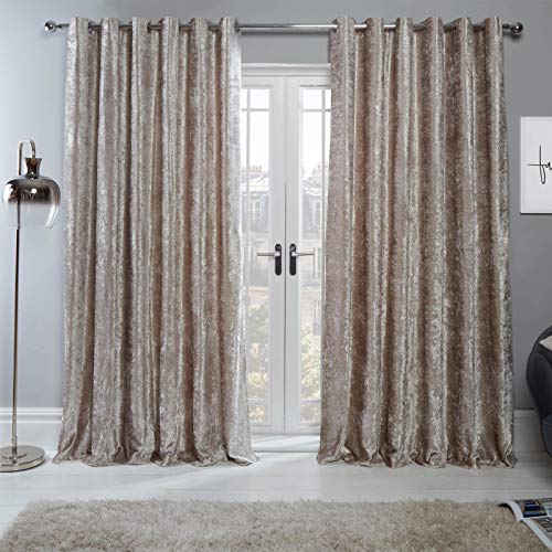 Dreamscene Sienna Crushed Velvet Ösenring Top Paar voll Gefüttert Vorhänge - Natur 46" x 54" von Sienna