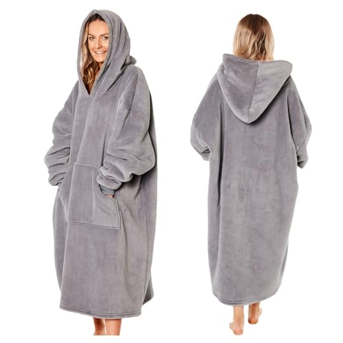 Sienna Extra Langer, übergroßer Decke, Hoodie, tragbarer Überwurf mit Taschen, Ärmeln, weiches Sherpa-Fleece, tragbarer Überwurf, riesiges Sweatshirt, Anthrazit von Sienna