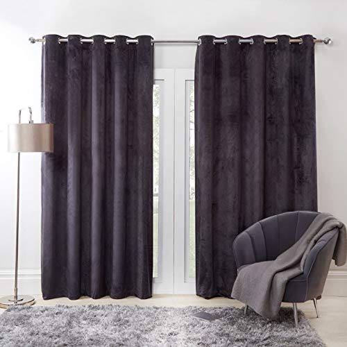 Sienna Fensterbehandlungs-Draperies, Matter Samt Polyester Kunstwildleder, anthrazit/schwarz, B x L: 117 x 137 cm von Sienna