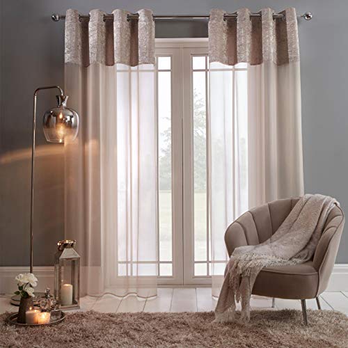 Sienna Fensterbehandlungs-Draperies, Voile-Netz aus 100Prozent Polyester mit Samtplatte, Natural Cream Champagner, 55" Wide x 87" Drop SCNECVPNA58 von Sienna