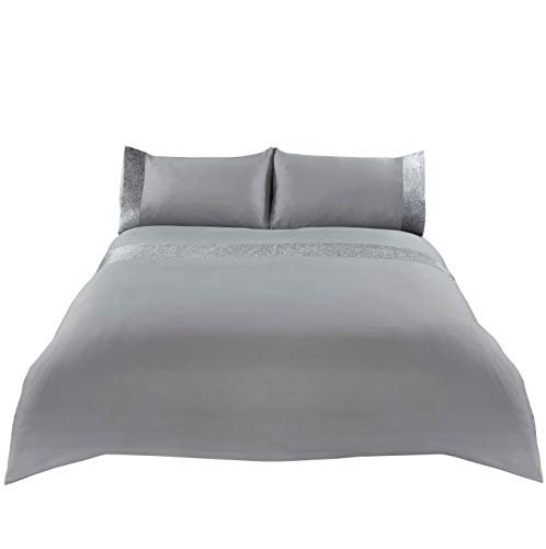 Sienna Glitter Duvet Cover with Pillowcase Sparkle Glitz Velvet Bedding Set - Grey Silver Double von Sienna