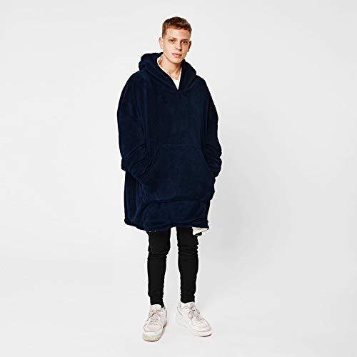 Sienna Kapuzenpullover, Übergröße, ultraweiches Plüsch, Sherpa-Fleece, tragbar, warm, Überwurf, Decke, gemütlich, riesiges Sweatshirt – Marineblau von Sienna