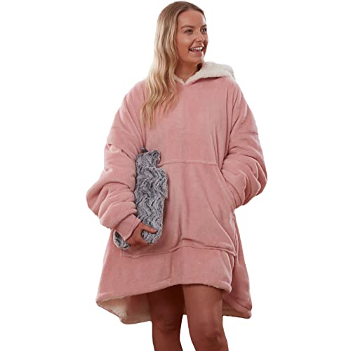 Sienna Unisex Hoodie Decke Ultra Soft Sherpa Fleece Warm Gemütlich Bequem Übergroß Wearable Hooded Sweatshirt für Erwachsene Teens Kids Big Pocket-Silbergrau, Rosa von Sienna