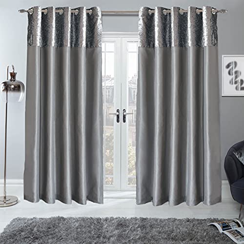 Sienna Vorhänge aus Pannesamt, komplett gefüttert, mit Ösen, Kunstseide, Breite 116,8 cm x Länge 137,2 cm, Stoff, Breite 1 Paar, Manhattan Silber grau, CCVCUFSI01 von Sienna