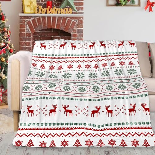 Sientice Weihnachtsdekorationen - Weihnachtsrentierdecke Weihnachts-Elch-Wurfdecke, weiche, flauschige weiße Weihnachtsdecken und Überwurf für Couch, Sofa, Bett und Weihnachtsdekoration-50x60inch(#01) von Sientice