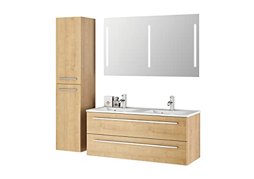 Sieper I Badmöbel Set Libato, Doppelwaschtisch mit Unterschrank 120 x 50 cm, Hochschrank und Badspiegel I Eiche Natur Sieper I Badmöbel Set Libato, Doppelwaschtisch mit Unterschrank 120 x 50 cm, Hochschrank und Badspiegel I Eiche Natur von Sieper