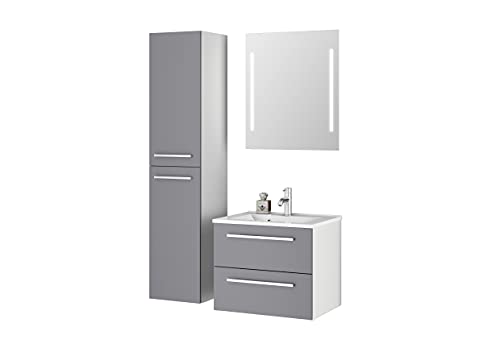 Sieper I Badmöbel Set Libato, Waschtisch mit Unterschrank 60 x 50 cm, Hochschrank und Badspiegel I Arktisgrau von Sieper