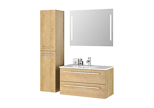 Sieper I Badmöbel Set Libato, Waschtisch mit Unterschrank 90 x 50 cm, Hochschrank und Badspiegel I Eiche Natur Sieper I Badmöbel Set Libato, Waschtisch mit Unterschrank 90 x 50 cm, Hochschrank und Badspiegel I Eiche Natur von Sieper