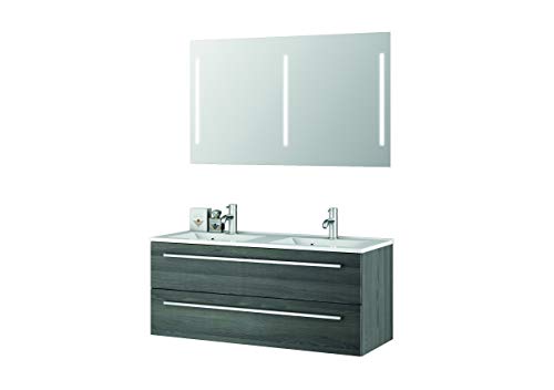 Sieper I Doppelwaschtisch mit Unterschrank 120 x 50 cm und Spiegel mit Beleuchtung, Badmöbel Set Libato I Pinie Schwarz Sieper I Doppelwaschtisch mit Unterschrank 120 x 50 cm und Spiegel mit Beleuchtung, Badmöbel Set Libato I Pinie Schwarz von Sieper