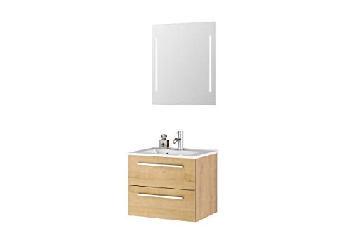 Sieper I Waschtisch mit Unterschrank 60 x 50 cm und Spiegel mit Beleuchtung, Badmöbel Set Libato I Eiche Natur Sieper I Waschtisch mit Unterschrank 60 x 50 cm und Spiegel mit Beleuchtung, Badmöbel Set Libato I Eiche Natur von Sieper