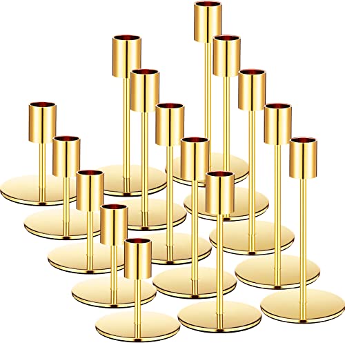 15-teiliges Kerzenhalter-Set, matte Kerzenhalter, dekorativer Kerzenhalter, moderne Metall-Kerzenleuchter für Hochzeit, Esszimmer, Jahrestag, Zuhause, Weihnachten, Dekoration, Tischdekoration (Gold) von Sieral