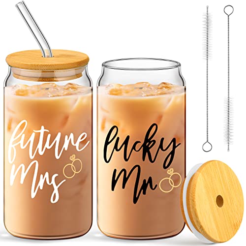 Sieral 2 Sets Future Mrs Lucky Mr Iced Coffee Cups Wedding Bridal Shower Gift 473 ml Wedding Glasses for Bride and Groom Can Shaped Mr and Mrs Mugs Drinking Jars Married Couple's Cup Tumbler von Sieral