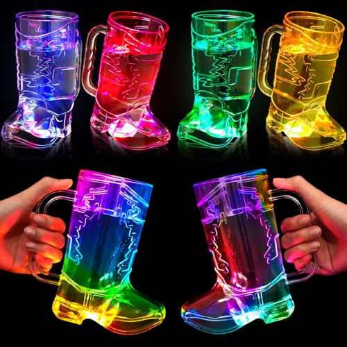 Sieral Große Cowboy-Stiefel-Becher, beleuchtet, 473 ml, LED, Cowboy-/Cowgirl-Getränkebecher, Kunststoff, Cowboy-Schnapsgläser mit Griff, für Western-Thema, Rodeo, Geburtstag, Party, Hochzeit, Zubehör, von Sieral