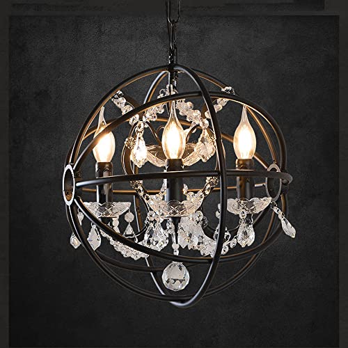 Siet Retro industrielle hängende Kronleuchter Kristall Tropfen Deckenlampe Bauernhaus Globus Pendelleuchte, Vintage Bauernhaus Hängelampen E27 Küche Inselleuchten von Siet