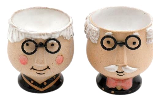 Eierbecher aus Keramik mit Aufschrift "Grandma & Grandpa", 2 Stück von Sifcon International PLC