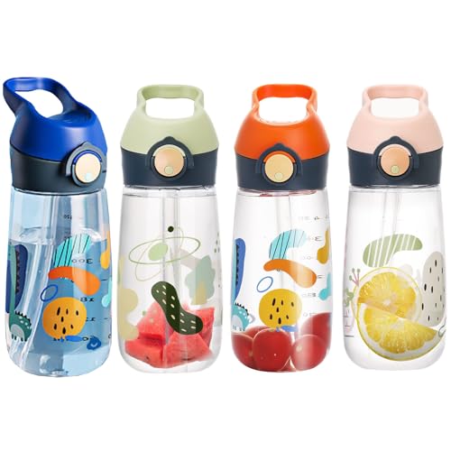 Sigdio Trinkflasche Kinder mit Strohhalm BPA frei 500ml Kinder Wasserflasche Auslaufsicher Sporttrinkflaschen mit Tragegurt für Schule und Kindergarten (Blau) von Sigdio