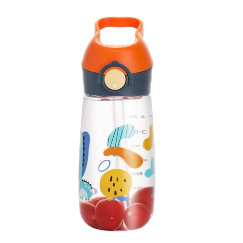 Sigdio Trinkflasche Kinder mit Strohhalm BPA frei 500ml Kinder Wasserflasche Auslaufsicher Sporttrinkflaschen mit Tragegurt für Schule und Kindergarten (Orange) von Sigdio