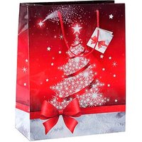 5 SIGEL Geschenktüten Sparkling Tree rot/weiß 26,0 x 33,0 cm von Sigel