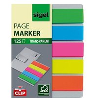 SIGEL Haftmarker transparent mit Clip Haftmarker farbsortiert 5x 25 Streifen von Sigel