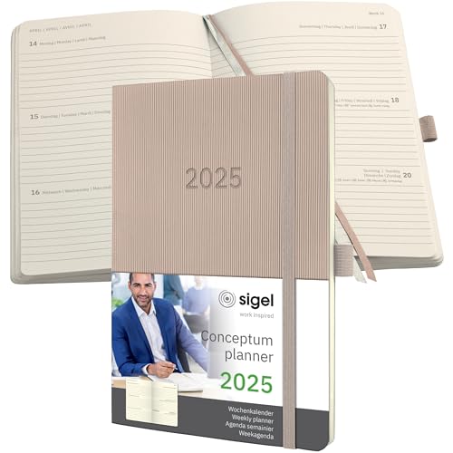 SIGEL C2530 Wochenplaner Wochenkalender 2025, ca. A5, taupe, Softcover, 192 Seiten, Gummiband, Stiftschlaufe, Archivtasche, aus nachhaltigem Papier, Conceptum SIGEL C2530 Wochenplaner Wochenkalender 2025, ca. A5, taupe, Softcover, 192 Seiten, Gummiband, Stiftschlaufe, Archivtasche, aus nachhaltigem Papier, Conceptum von Sigel