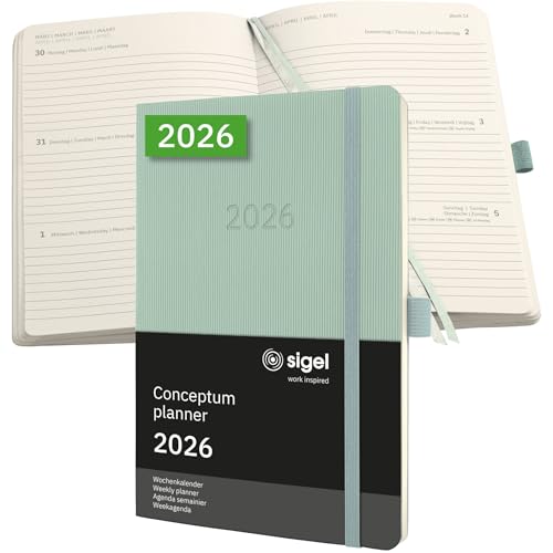 SIGEL C2638 Wochenplaner Wochenkalender 2026, ca. A5, grün, Softcover, 192 Seiten, Gummiband, Stiftschlaufe, Archivtasche, aus nachhaltigem Papier, Kalenderbuch Conceptum SIGEL C2638 Wochenplaner Wochenkalender 2026, ca. A5, grün, Softcover, 192 Seiten, Gummiband, Stiftschlaufe, Archivtasche, aus nachhaltigem Papier, Kalenderbuch Conceptum von Sigel