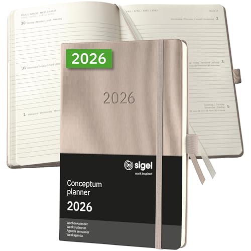 SIGEL C2660 Wochenplaner Wochenkalender 2026, ca. A5, taupe, Hardcover, 192 Seiten, Gummiband, Stiftschlaufe, Archivtasche, aus nachhaltigem Papier, Kalenderbuch Conceptum SIGEL C2660 Wochenplaner Wochenkalender 2026, ca. A5, taupe, Hardcover, 192 Seiten, Gummiband, Stiftschlaufe, Archivtasche, aus nachhaltigem Papier, Kalenderbuch Conceptum von Sigel