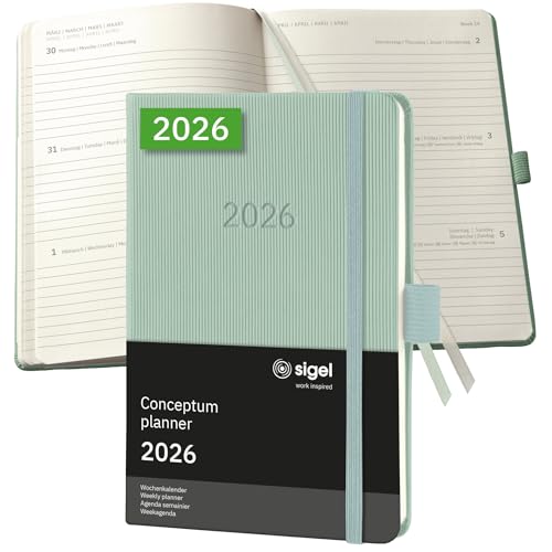 SIGEL C2673 Wochenplaner Wochenkalender 2026, ca. A6, grün, Hardcover, 176 Seiten, Gummiband, Stiftschlaufe, Archivtasche, aus nachhaltigem Papier, Kalenderbuch Conceptum SIGEL C2673 Wochenplaner Wochenkalender 2026, ca. A6, grün, Hardcover, 176 Seiten, Gummiband, Stiftschlaufe, Archivtasche, aus nachhaltigem Papier, Kalenderbuch Conceptum von Sigel