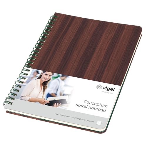 Sigel CO675 Spiralblock A5 dotted, echtes Holzcover, aus nachhaltigem Papier, Hardcover, Conceptum Notizblock von Sigel