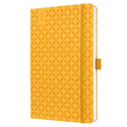 SIGEL J5117 Wochenkalender 2025 A5, Jolie, gelb, Hardcover, Gummiband, Stiftschlaufe, Einstecktasche, 174 Seiten, vegan, Buchkalender, Terminplaner von Sigel