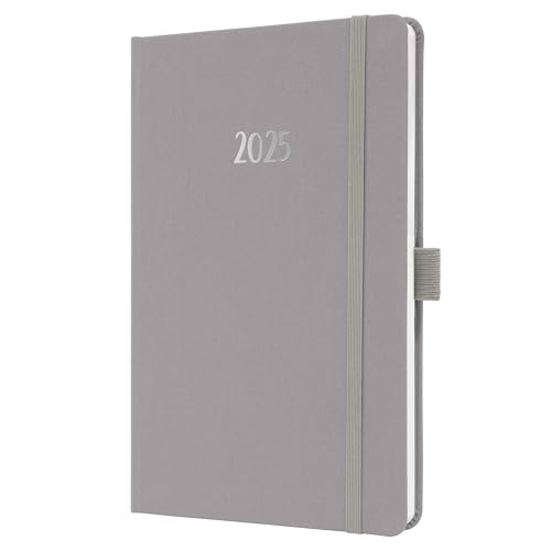 SIGEL J5403 Wochenkalender 2025 A5, Jolie, grau, Hardcover mit Textileinband, Gummiband, Stiftschlaufe, Einstecktasche, 174 Seiten, vegan, Buchkalender, Terminplaner von Sigel